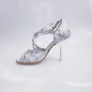 Brenda (485) - Silver and White Robin Shoe Double Strap