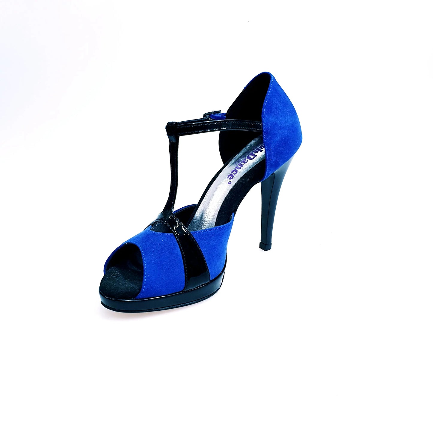Scarpa donna Xena (698X) Wish Dance Shop sandalo in camoscio blu e vernice nera con plateau e tacco a spillo