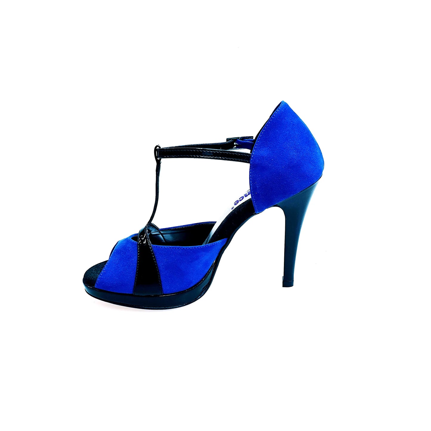 Sandalo donna Wish Dance Shop Xena 698X in camoscio blu e vernice nera con plateau e tacco a spillo, dettaglio elegante e sofisticato.
