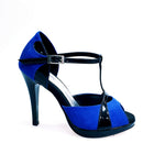 Carica immagine nella Galleria, Xena (698X) - Sandalo da Donna in Camoscio Blu e Vernice Nera con Plateau e Tacco a Spillo
