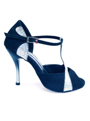 Carica immagine nella Galleria, Xena (698) - Sandalo da Donna in Camoscio Nero e Prisma Boreale Silver con Tacco Slim
