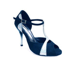 Load image into Gallery viewer, Xena (698) - Sandalo da Donna in Camoscio Nero e Prisma Boreale Silver con Tacco Slim
