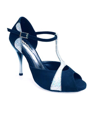 Carica immagine nella Galleria, Xena (698) - Sandalo da Donna in Camoscio Nero e Prisma Boreale Silver con Tacco Slim
