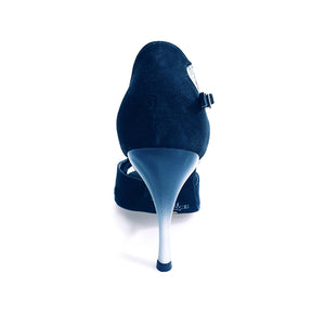 Xena (698) - Sandalo da Donna in Camoscio Nero e Prisma Boreale Silver con Tacco Slim