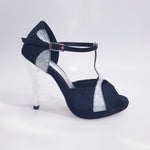 Load image into Gallery viewer, Xena (698X) - Woman&#39;s Sandal in Black Suede and Silver Glitter With Platform and Stiletto Heel
