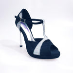 Load image into Gallery viewer, Xena (698X) - Woman&#39;s Sandal in Black Suede and Silver Glitter With Platform and Stiletto Heel
