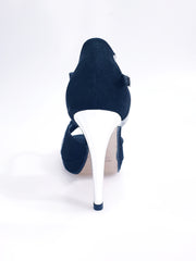 Carica immagine nella Galleria, Xena (698X) - Sandalo da Donna inCamoscio Nero e Glitter Argento Con Plateau e Tacco a Spillo
