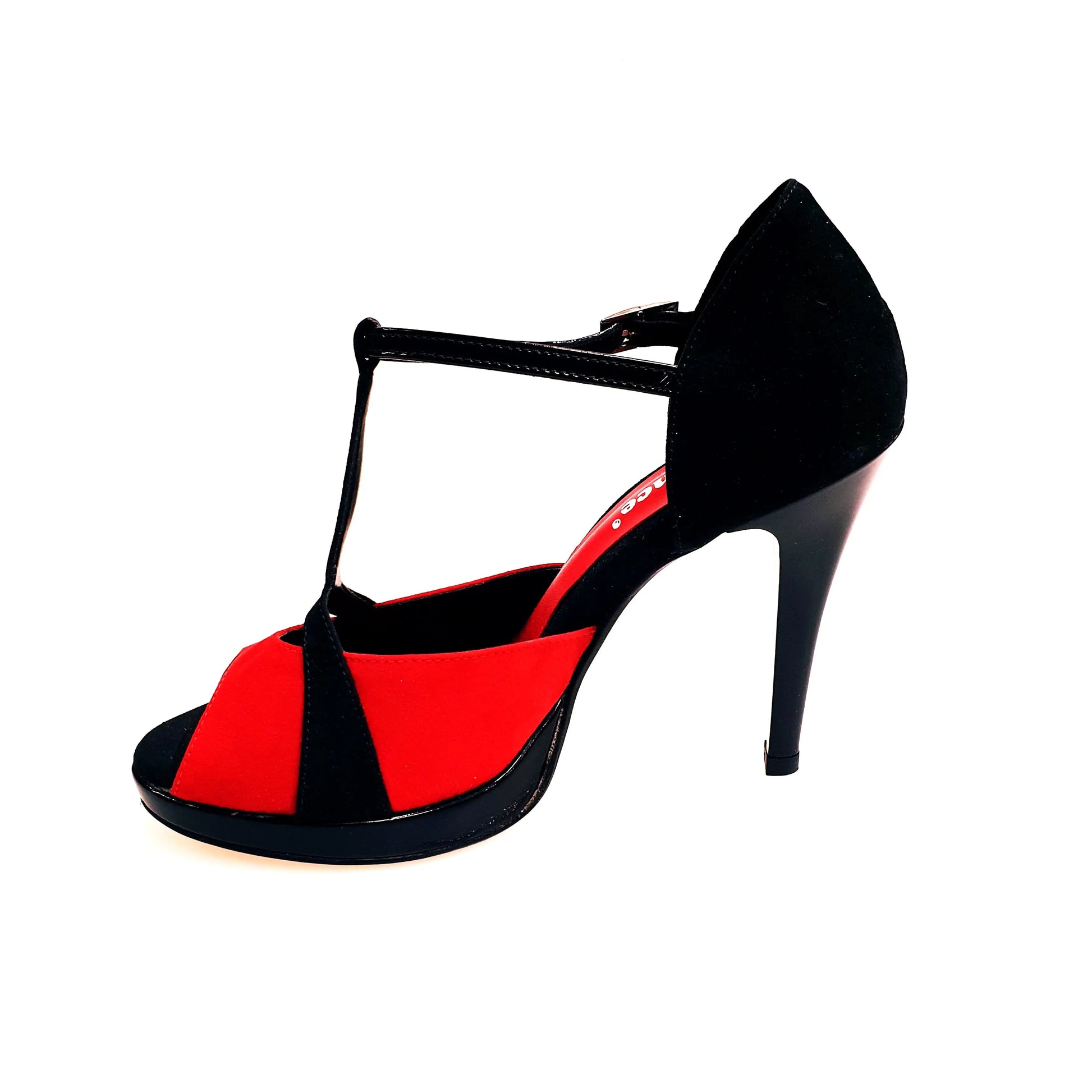 Sandalo donna Xena (698X) in camoscio rosso e nero con plateau e tacco a spillo, scarpa elegante Wish Dance Shop
