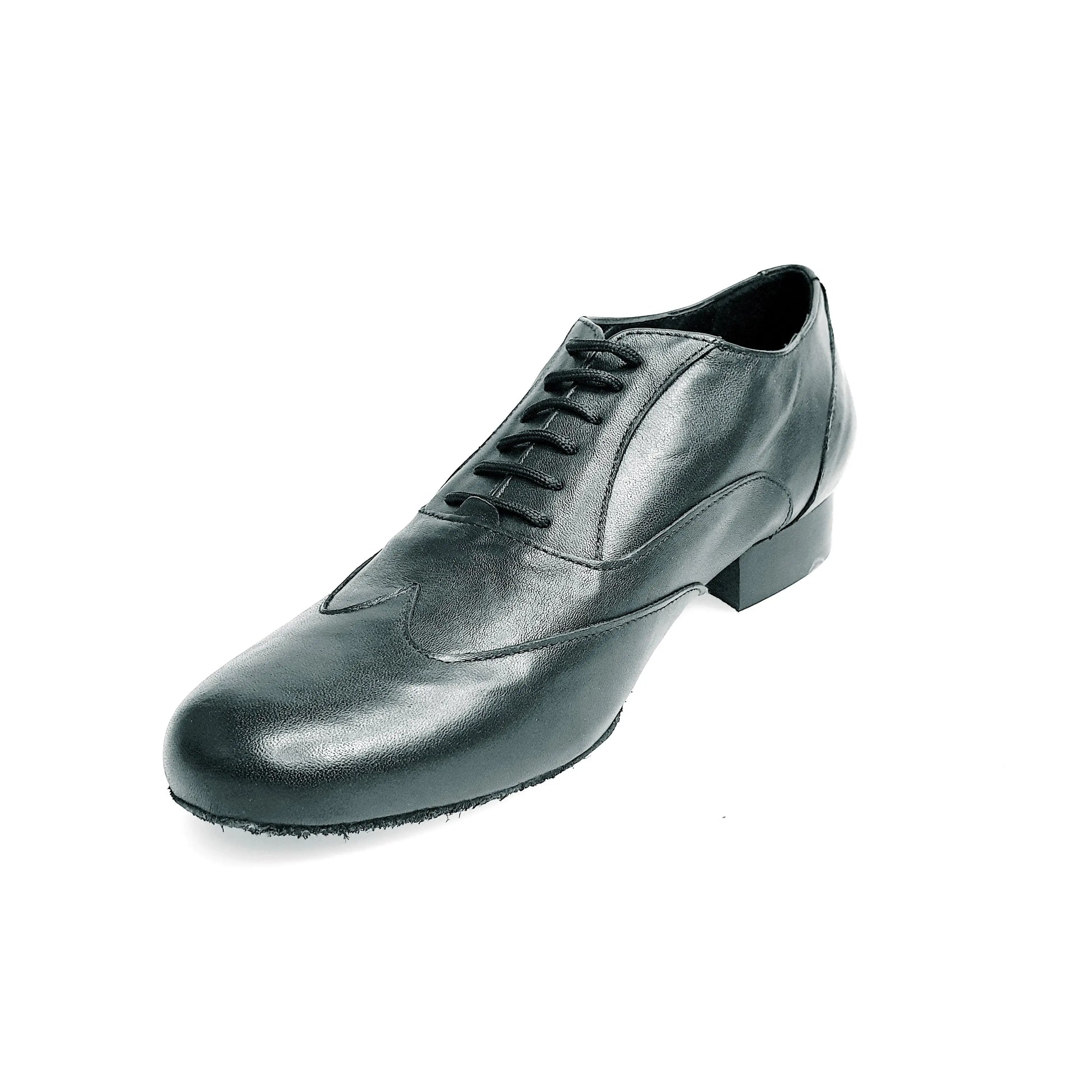 Scarpa stringata Fred MS12 in pelle nera con punta rotonda e dettaglio coda di rondine, stile Oxford, Wish Dance Shop