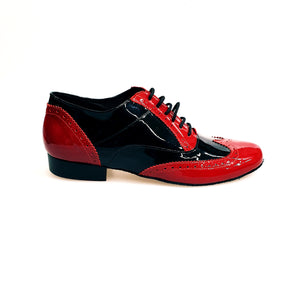 Adone (MS14) - Lace-up Dovetail Mod. Oxford Brogue Shoe in Red Patent and Black Patent Round Shape