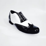 Carica immagine nella Galleria, Adone (MS14) - Stringata Coda di Rondine Mod. Oxford Brogue Scarpa in Vernice Nera e Vernice Bianca Forma Tonda
