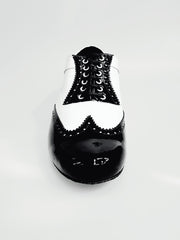 Load image into Gallery viewer, Adone (MS14) - Lace-up Dovetail Mod. Oxford Brogue Shoe in Black Patent and White Patent Round Shape
