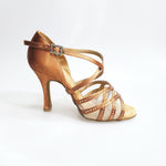 Load image into Gallery viewer, Brigitte QC (1538H) - Woman&#39;s Shoe in Bronze Satin with Mesh and Tan Rhinestones

