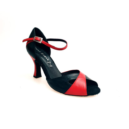Scarpa da donna Ely QA 32QA in pelle rossa e nera con tacco rocchetto, elegante e alla moda.
