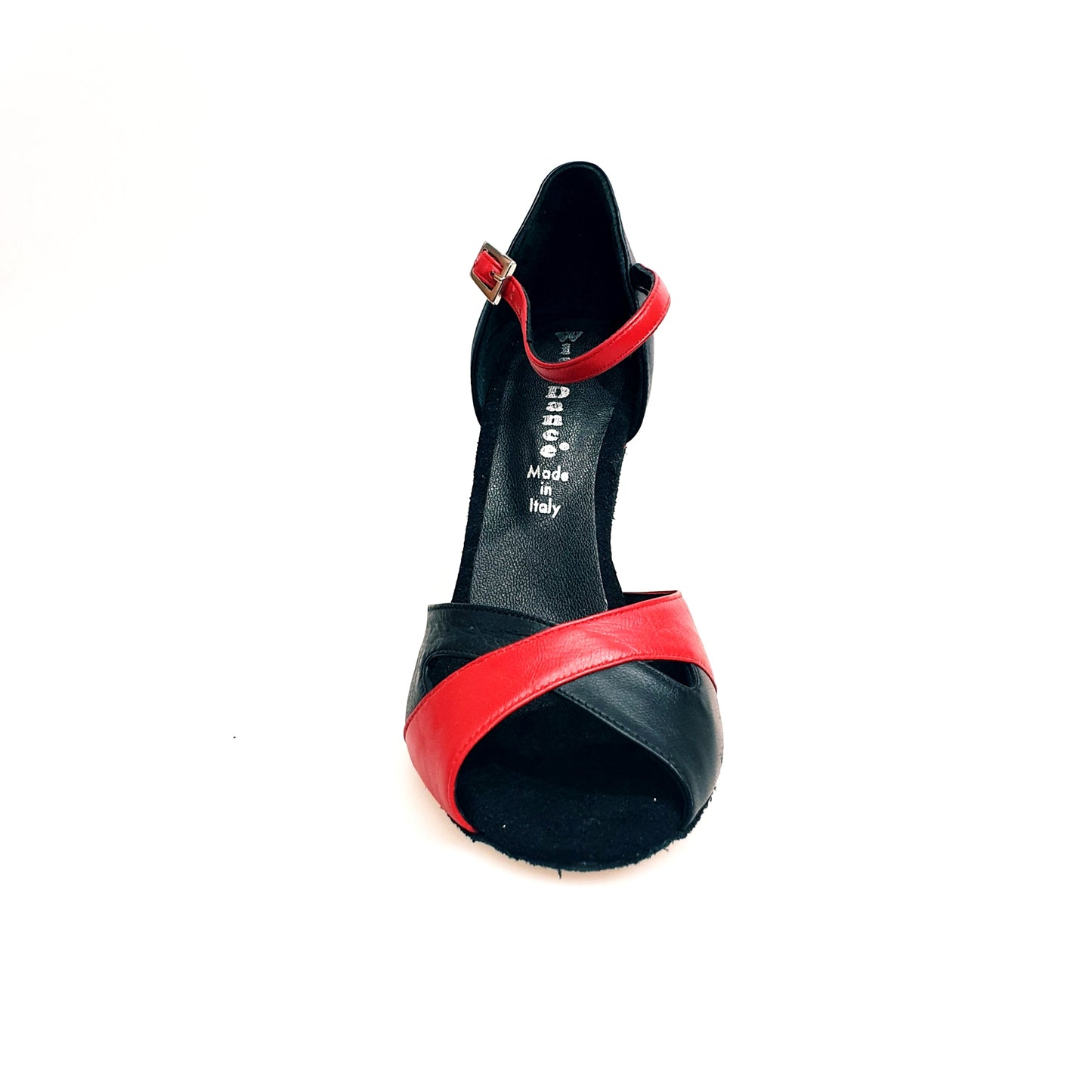 Scarpa da donna Ely QA (32QA) in pelle rossa e nera con tacco rocchetto, elegante e di alta qualità, vistosa e raffinata.