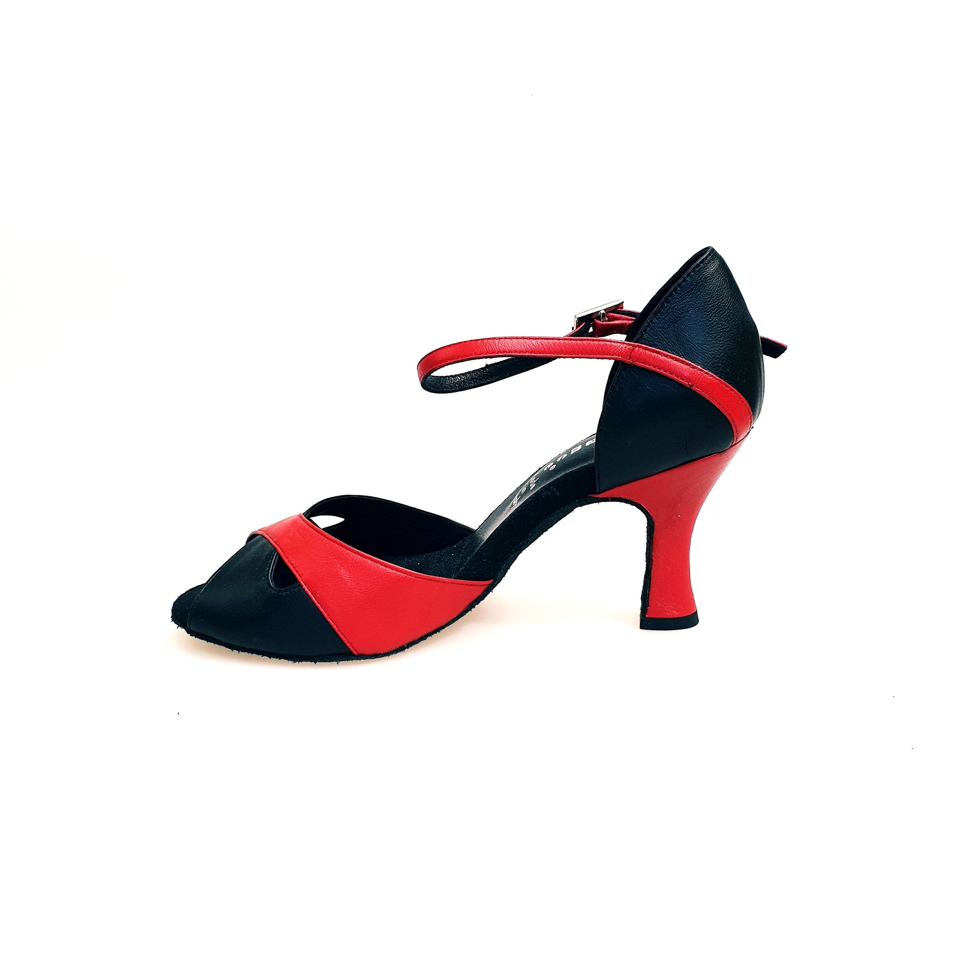 Scarpa da donna Ely QA 32QA in pelle rossa e nera con tacco rocchetto, ideale per look eleganti e di moda.