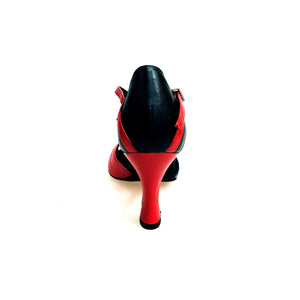 Ely QA (32QA) - Scarpa da Donna in Pelle Rossa e Pelle Nera con Tacco Rocchetto