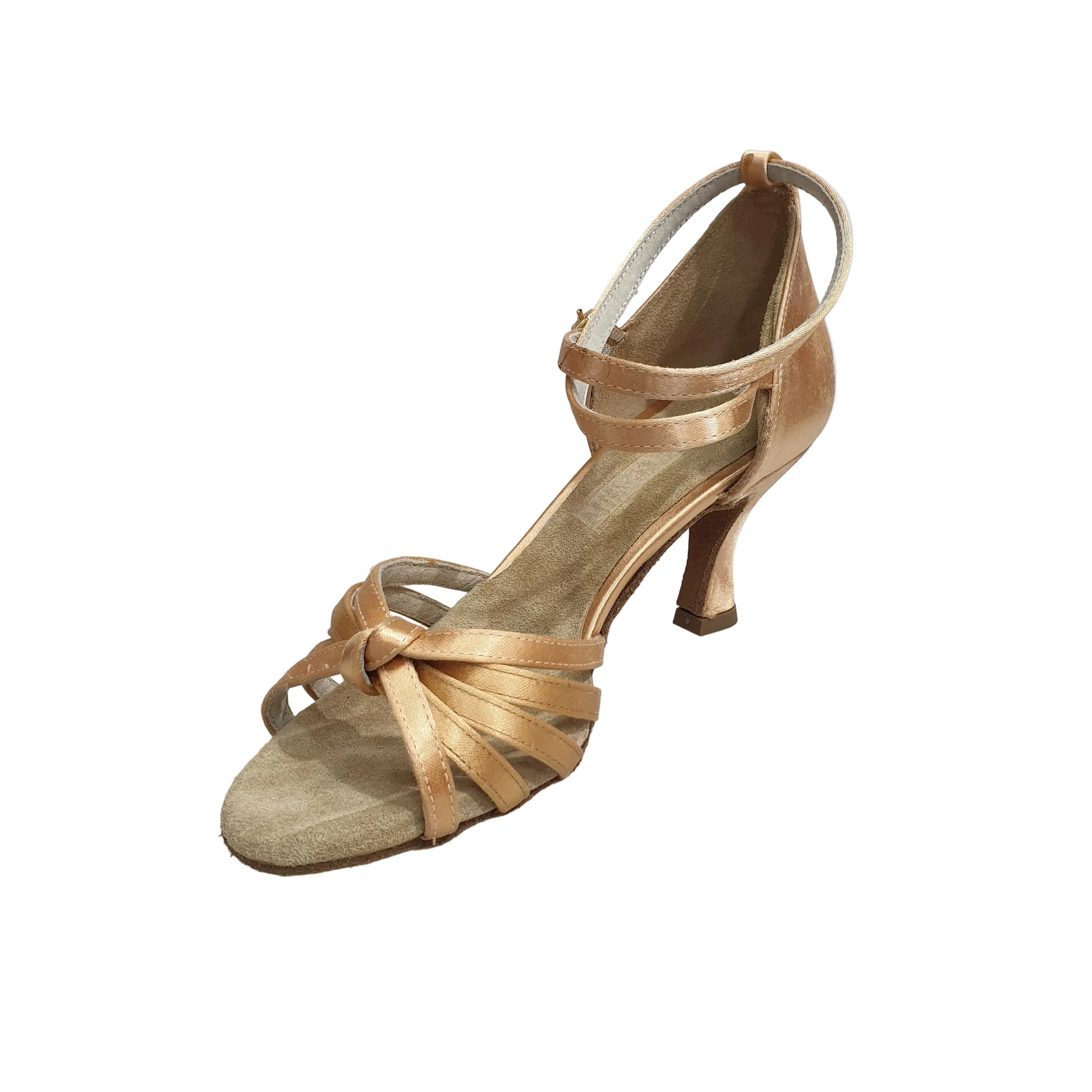 Scarpa tacco a rocchetto in raso carne con tacco classico, modello 302H, marca Outlet, vista frontale.