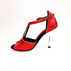 Fascino (401) - Woman's Sandal in Red Sofia with Silver Profiles