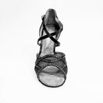 Load image into Gallery viewer, Rosy QC (1535H) - Black Satin Woman&#39;s Shoe with Mesh and Black Rhinestones
