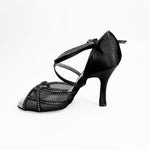 Load image into Gallery viewer, Rosy QC (1535H) - Black Satin Woman&#39;s Shoe with Mesh and Black Rhinestones
