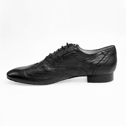 Scarpa stringata Richard MS14 in pelle nera, stile oxford brogue con coda di rondine, forma lunga, ideale per look eleganti.