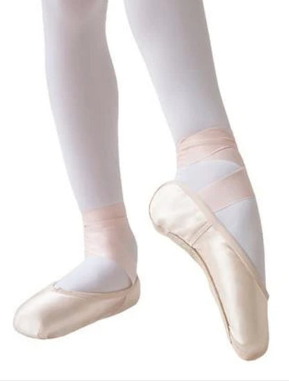 Punte da danza classica Grishko NOVICE modello 2007 per principianti, con tela bianca e suola in cuoio, ideali per principianti.
