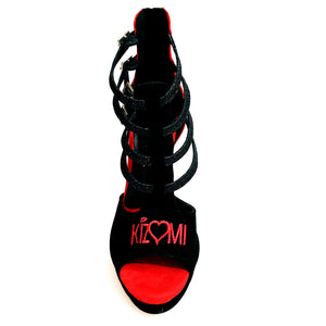 Maino (779F) KIZMI - Woman Sacarpa in Black Suede and Red Suede with red Kizmi embroidery