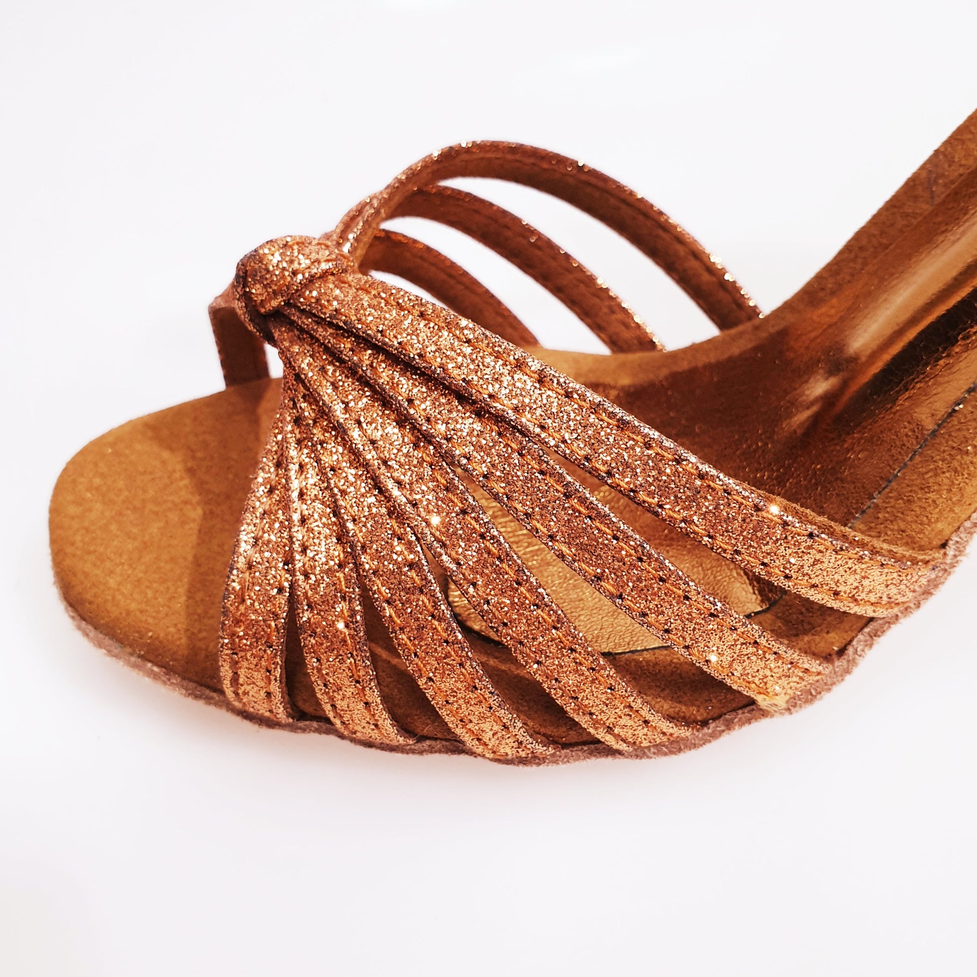 Scarpa da ballo Wish Dance Shop Pepa (210/6) in glitter bronzo con fascette in camoscio e tacco a rocchetto, donna.