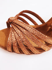 Load image into Gallery viewer, Pepa (210/6) - Women&#39;s Basic Dance Shoe in Bronze Glitter with 6 Straps Covered in Suede Spool Heel
