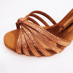 Pepa (210/6) - Women's Basic Dance Shoe in Bronze Glitter with 6 Straps Covered in Suede Spool Heel