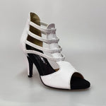 Load image into Gallery viewer, Withe Angel (460PW) - Woman&#39;s Sandal in genuine White Leather, white elastic and stiletto heel in Genuine White Leather
