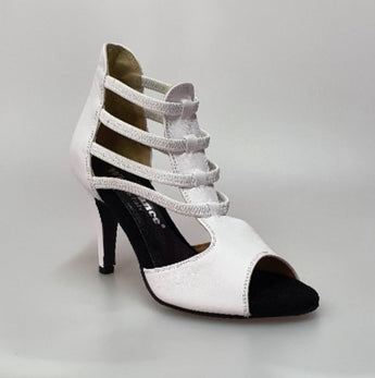 Withe Angel (460PW) - Woman's Sandal in genuine White Leather, white elastic and stiletto heel in Genuine White Leather