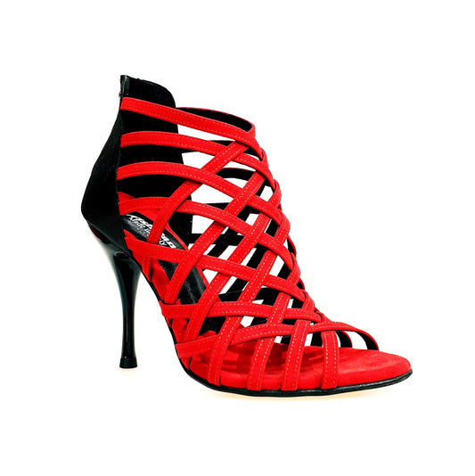 Scarpa da donna Intrigo 780 in camoscio rosso con tallone in lurex nero e tacco slim, elegante e alla moda