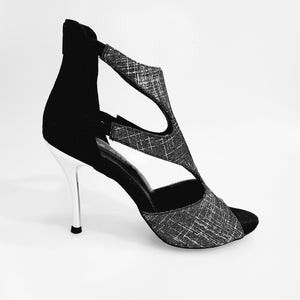 Nina Fish - Woman's Sandal in Boreal Fish Carbon and Black Suede Heel