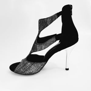 Nina Fish - Woman's Sandal in Boreal Fish Carbon and Black Suede Heel