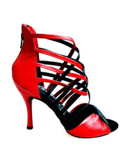 Load image into Gallery viewer, Natalia (360) - Women&#39;s High Sandal in Red Leather and Black Leather
