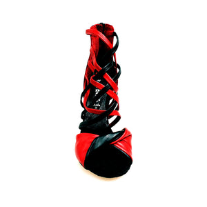 Natalia (360) - Sandalo Alto da Donna in Pelle Rossa e Pelle Nera