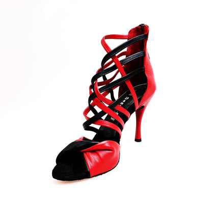 Sandalo donna Natalia (360) Wishdance in pelle rossa e nera, con cinturino elegante e suola comoda.