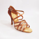 Load image into Gallery viewer, Brigitte QC (1538H) - Woman&#39;s Shoe in Bronze Satin with Mesh and Tan Rhinestones
