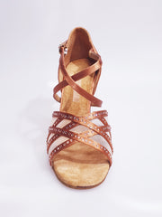 Load image into Gallery viewer, Brigitte QC (1538H) - Woman&#39;s Shoe in Bronze Satin with Mesh and Tan Rhinestones
