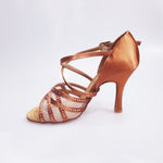 Load image into Gallery viewer, Brigitte QC (1538H) - Woman&#39;s Shoe in Bronze Satin with Mesh and Tan Rhinestones
