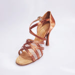 Load image into Gallery viewer, Brigitte QC (1538H) - Woman&#39;s Shoe in Bronze Satin with Mesh and Tan Rhinestones
