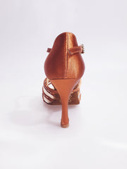 Load image into Gallery viewer, Brigitte QC (1538H) - Woman&#39;s Shoe in Bronze Satin with Mesh and Tan Rhinestones
