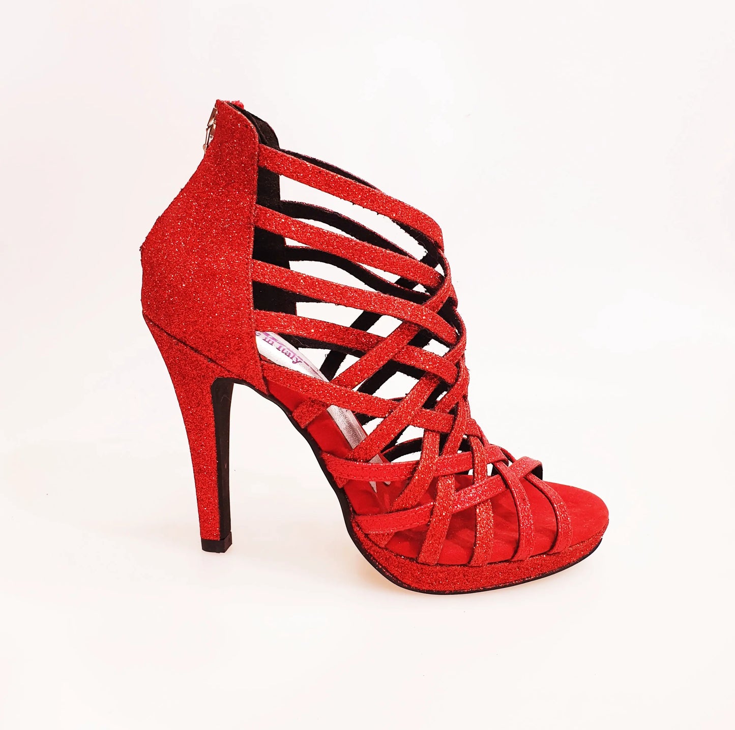 Scarpa da donna Intrigo (780) Wish Dance Shop in glitter rosso con tacco alto a spillo largo e plateau flex