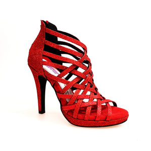 Intrigue (780) - Woman's Shoe in Red Glitter with Stiletto Heel and Plateau