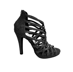 Intrigue (780) - Woman's Shoe in Black Glitter with Stiletto Heel and Plateau