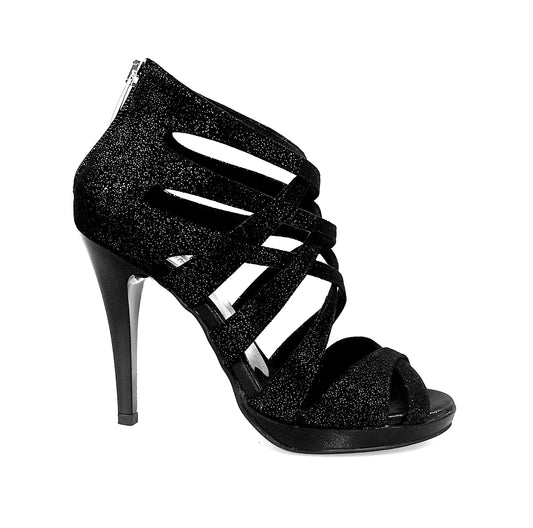 Scarpa da donna DOROTY Intrigo Wish Dance Shop in glitter nero, tacco a spillo alto, plateau comfort e design elegante.