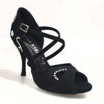 Load image into Gallery viewer, Gravity SW QC (32QC) - Women&#39;s Black Silk Satin Shoe with Swarovski Stick Design Crossed Instep Strap
