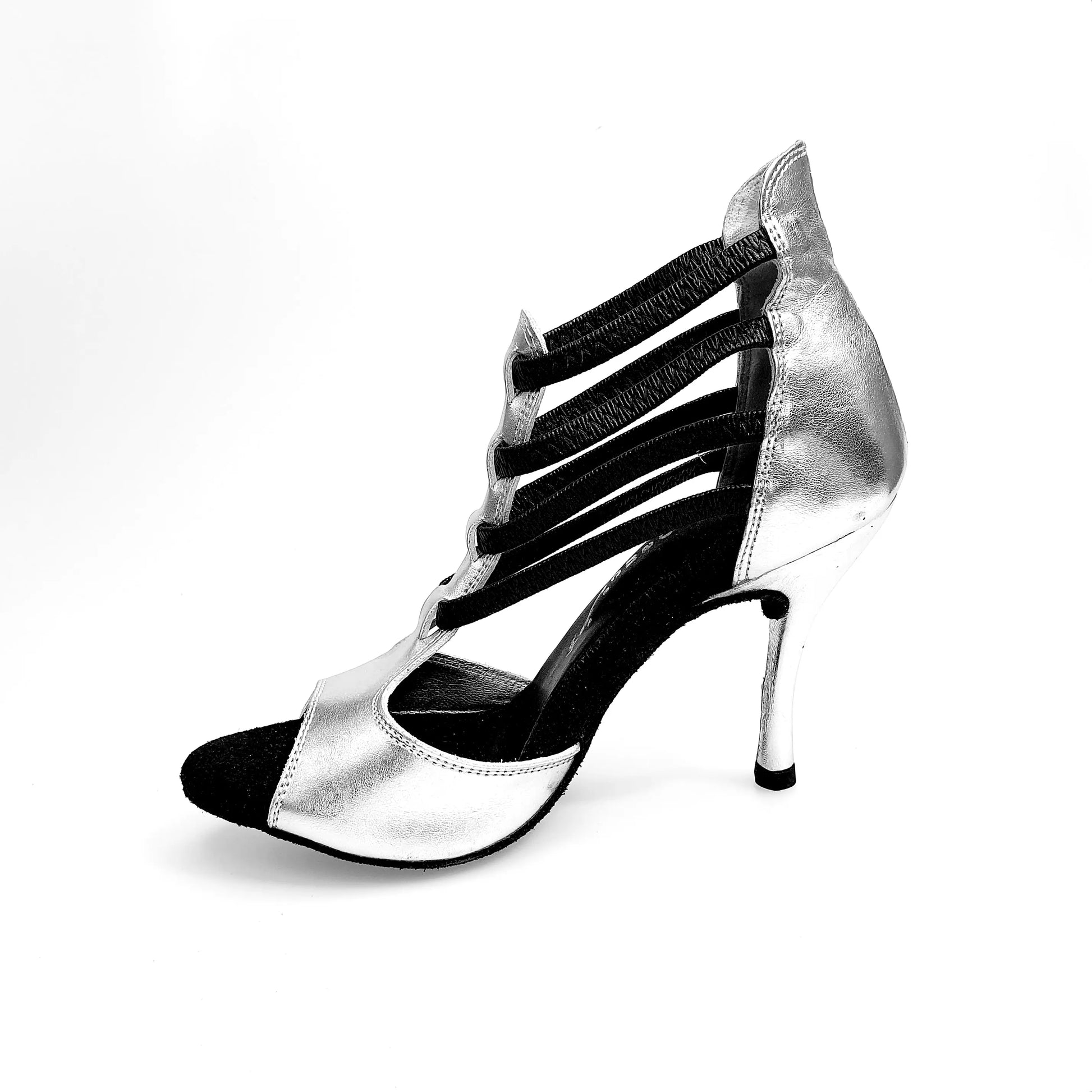 Sandalo donna Lilith (460) in pelle argento, scarpa Wish Dance Shop con cinturino e suola antiscivolo, dettaglio elegante e moderno.